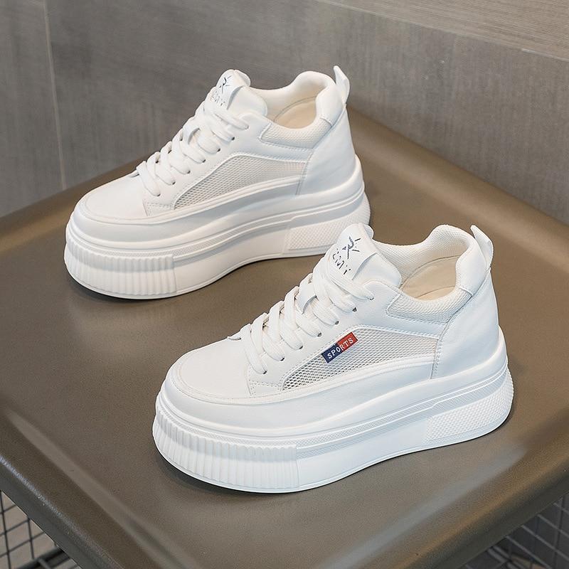 Fujin 8cm New Genuine Leather Platform Wedge Thick Sole Spring Autumn Hollow Summer Winter Chunky Sneaker Plush Vulcanize Shoes