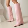 Women's Knee High Boots Winter Shoes Turned-over Edge Black White Pink Heels Long Boot Ladies Footwear Shoe