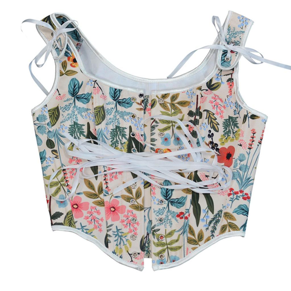 Women's Vest Printed Bra Retro Front Strap U-neck Leaf Print