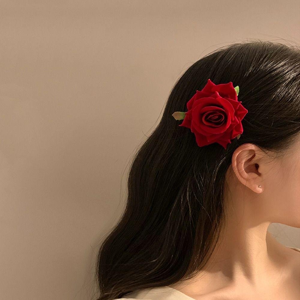 Cloth Red Rose Hairpin Bohemian Style Girl Hair Clip Sweet Flower Hair Clip Summer