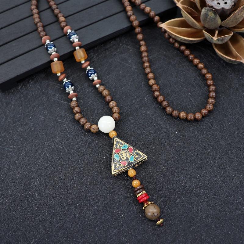 Nepalese Style Retro Long Necklace Men's and Women's Simple Tibetan Pendant Literary and Versatile Sweater Chain Accessories