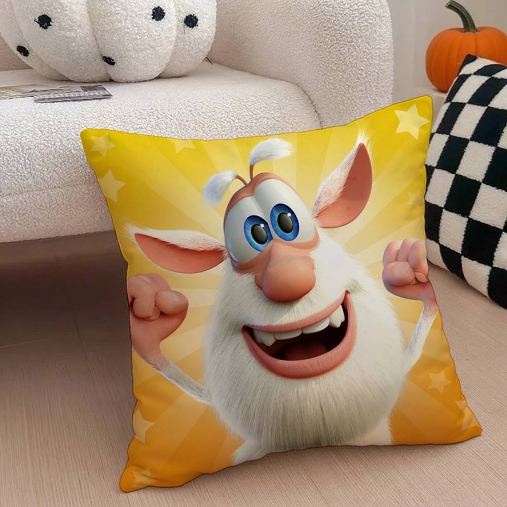 Cartoon Cute Fourbob-Booba Pillow Case Anti-Dustmite Pillowcase Invisible Zipper Silky Short Plush Sofa Cushion Cover