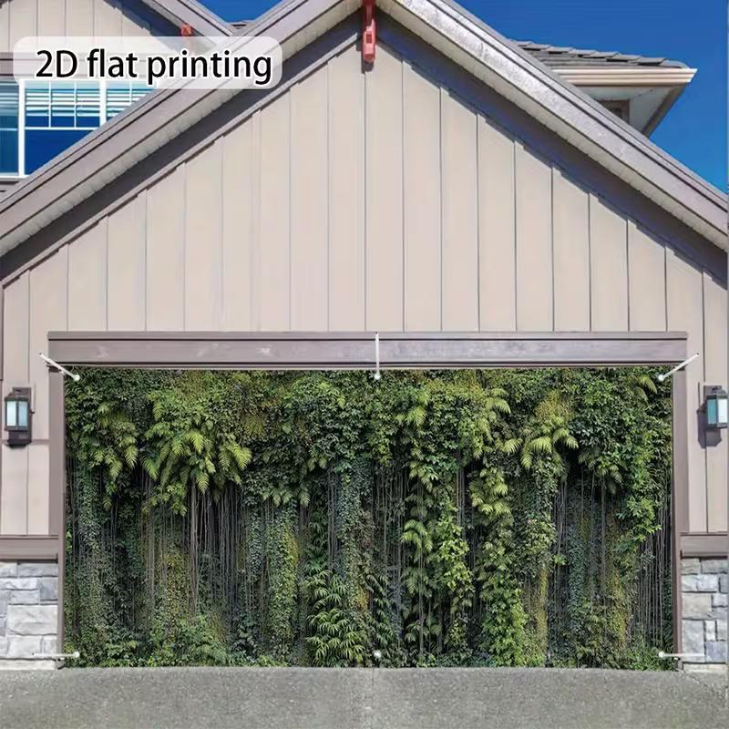 2D Hanging Vines Fern Green Wall Garage Door Backdrop Banner