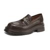 Platform Loafers Women's Leather 2025 New Retro Camellia Shoes Black Commuter Shoes British Small Leather Shoes