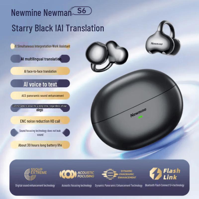 Newsmy S6 PRO AI Smart Wireless Ear Clip Translator Earbuds