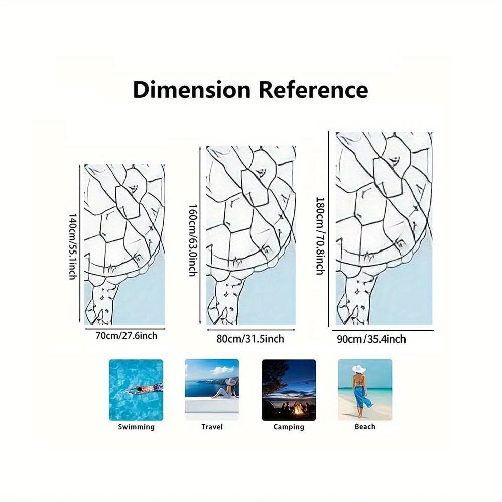 1pc Oversized Quick-Dry Microfiber Beach Towel - Turquoise Blue & White Sea Turtle Design with Ocean Wave Pattern, Sand-Free