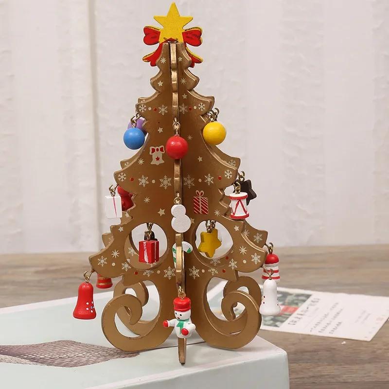 1 Pcs Decorations Creative Wooden Christmas Tree Ornament Home Desktop Party Decor New Year Kids Gifts