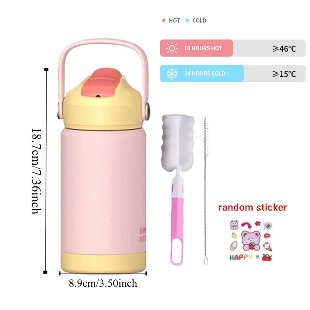 12oz/360ml Kids Thermos Cup with Handle Sports Space Kettle Cute Ceramic Straw Tumbler  For Outdoor