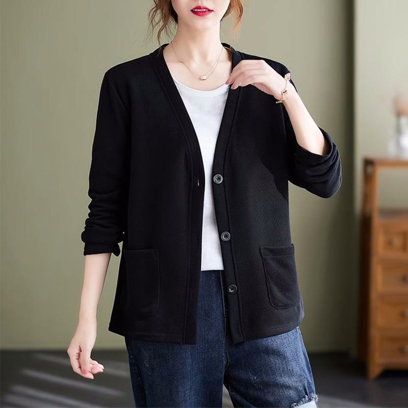 Свитер для женщин, осенний хлопковый вязаный свободный кардиган свободного покроя с V-образным вырезом, женский свободный свитер с длинным рукавом на пуговицах