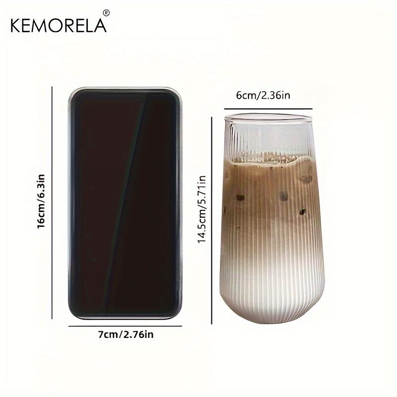 KEMORELA 1/2 шт. Вертикально-полосатый стеклянный стакан с крышкой и соломинкой Вертикальные полосы - Подходит для чашек для кофе, молока, сока, виски, газированных напитков