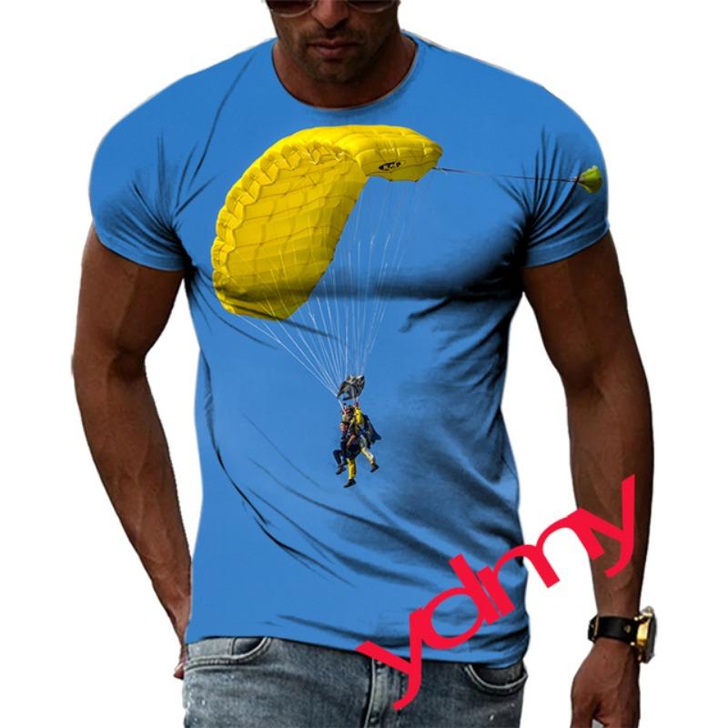 Tide Fashion Summer Parachute Picture Мужская футболка Повседневные футболки с принтом в стиле хип-хоп с круглым вырезом и короткими рукавами