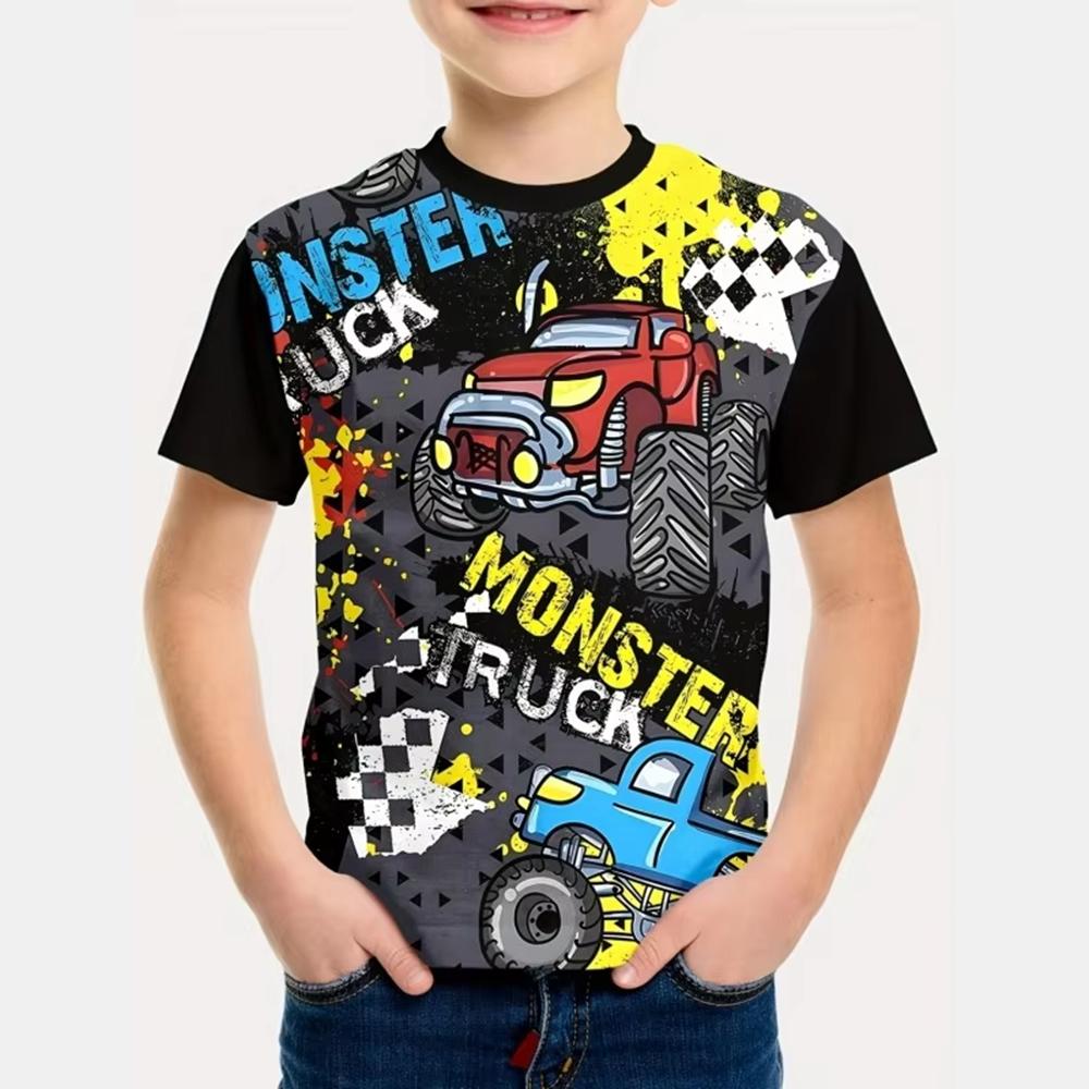 3D Print  Car T-Shirt for Boys Car Lover Outdoor Kids Clothes Summer Short Sleeve Boy Clothing Top