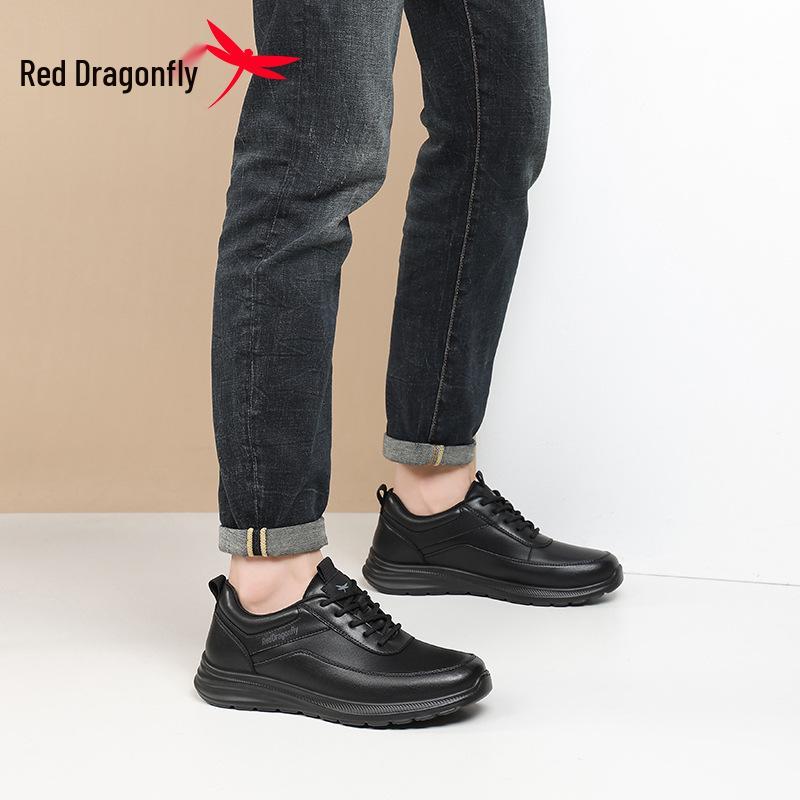 Черные мужские кожаные повседневные ботинки Red Dragonfly Водонепроницаемые для осени и зимы