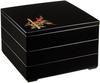 Wakaizumi Lacquerware, 3-Tiered Box, 8-inch Heiroku Style, Black, Pine, Bamboo, and Plum Design (Black Interior), H-161-12A