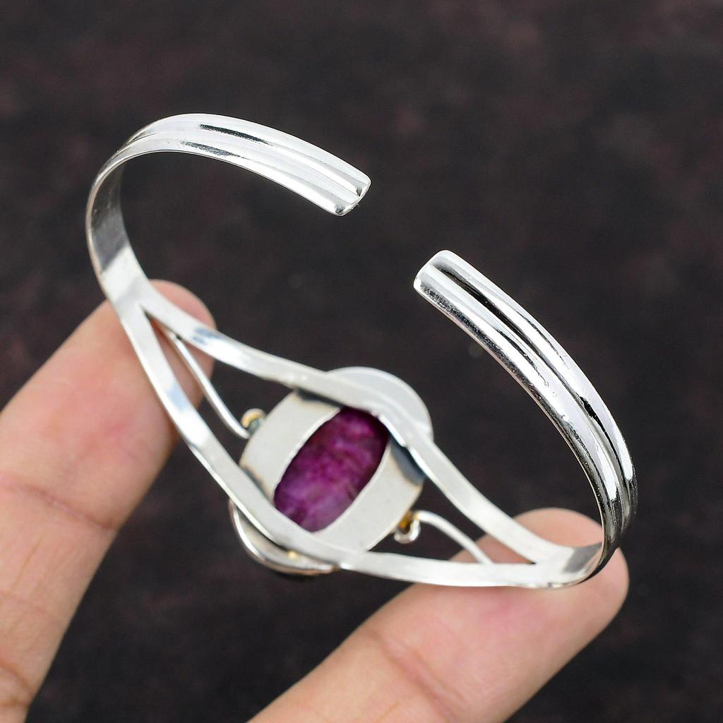 Браслет-манжета с граненым кашмирским рубином, ювелирные изделия из натурального драгоценного камня, браслет из стерлингового серебра 925 пробы, регулируемая манжета, достойный браслет ручной работы, подарок для женщин
