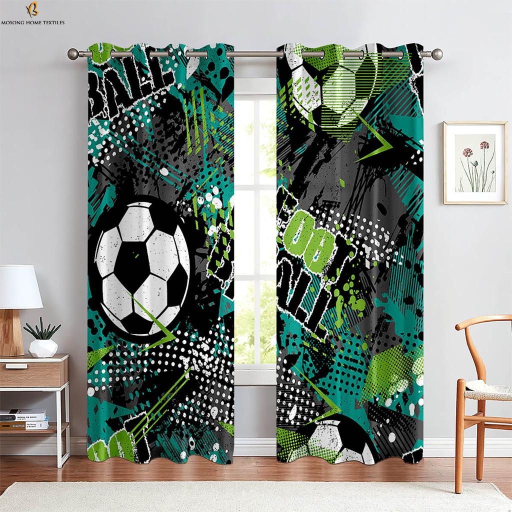 Cool Watercolor Green Football 3d Printed Curtains Suitable For Children's Room Study Bedroom Living Room Decorative Curtains