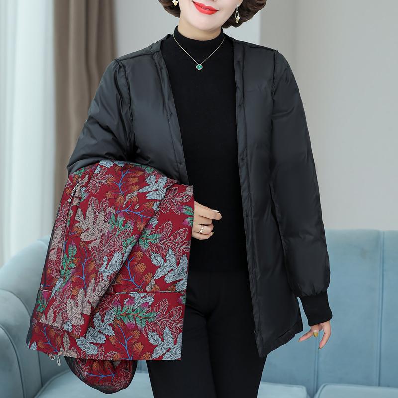 Женские пуховики среднего возраста Зимние винтажные парки Меховой воротник Подкладка Съемный Большой размер Элегантные Толстые Теплые Пуховики Женская верхняя одежда