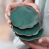 Ceramic Tea Cup Tray, Creative Petal Insulation Pad, Turquoise Green Cup Holder, Chinese Kung Fu Tea Set Accessories
