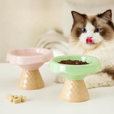 Керамическая миска для кошек, миска для мороженого, высокая ножка, наклонная горловина, защита шеи, предотвращающая опрокидывание, миска для кошачьего корма, миска для питья, миска для собак