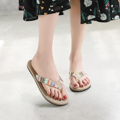 Женские летние шлепанцы на плоской подошве из соломы для отдыха на открытом воздухе - 2022 Seaside Imitation Woven Design