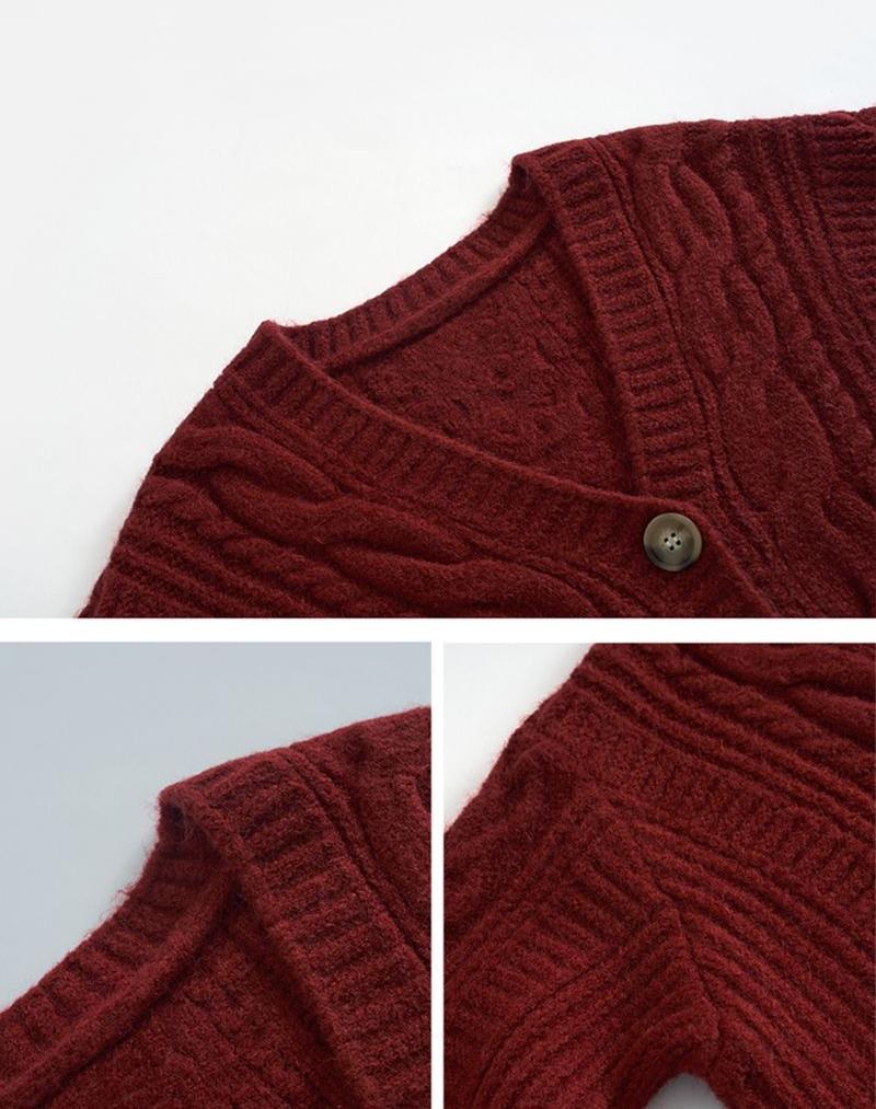 Retro Style Fashion Short Coat Foreign Style Versatile and Thin Outer Wear V-neck Loose Twist Sweater Women's Autumn and Winter