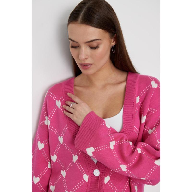 Autumn and Winter Women's Love Jacquard Casual Cardigan Sweater