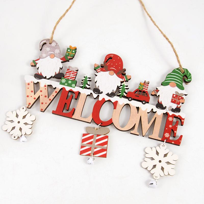 Christmas Tree Decorations Dwarf Santa Claus Wooden Door Hanging Decoration Santa Claus Snowman Door Pendant Cartoon Decoration
