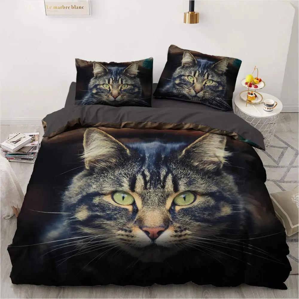 Комплект пододеяльников с изображением кошек, милые постельные принадлежности с изображением животных, разноцветные комплекты постельного белья 2/3 шт., пододеяльники/наволочки, односпальные/двуспальные/размера «king size»