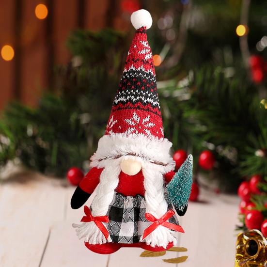 Рождественская кукла-гном, милая черная, красная, белая полосатая шляпа и клетчатый наряд, плюшевая кукла-гном, украшение, мини-рождественская елка, плюшевая безликая кукла