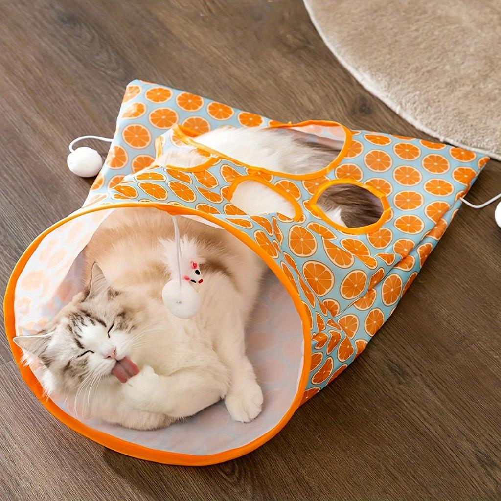 Складная игрушка-туннель для кошек для интерактивной игры, в комплект входят смотровое отверстие и подвесной мяч