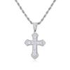 Stainless Steel Cross Pendant Necklace Men Women Hip Hop Style Full Zircon Crystal Chain Jewelry