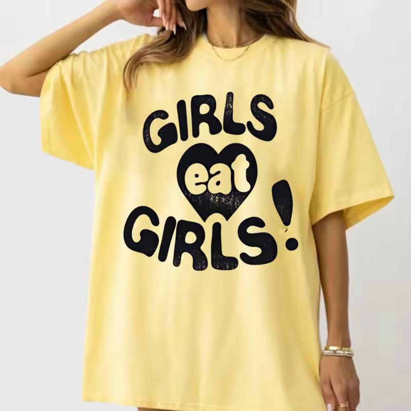 Girls Eat Girls Printing T Shirt Woman Ladies Loose Cotton O Neck Short Sleeve T-shirt Y2k Oversized Casual Susmmer Tee Clothing