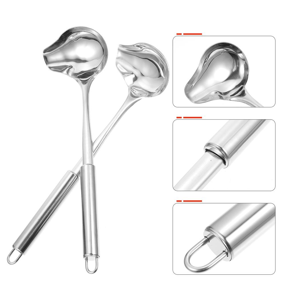 2 Pcs Stainless Steel Sauce Spoon Soup Spoons Ladle Kitchen Gadget Tableware Hot Pot
