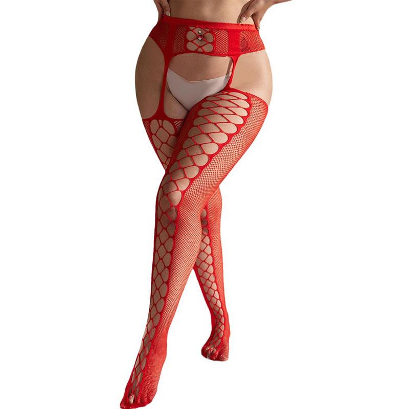 Plus Size Women Sexy Tights Crotchless High Elastic Stockings Lingerie Fishnet Stocking