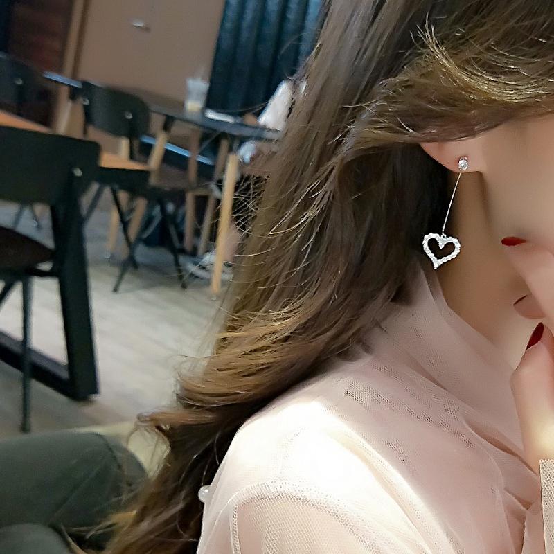 Exquisite Korean Simplicity Jewelry Gift Women's Fashion Temperament Crystal Long Tassel Heart Earrings