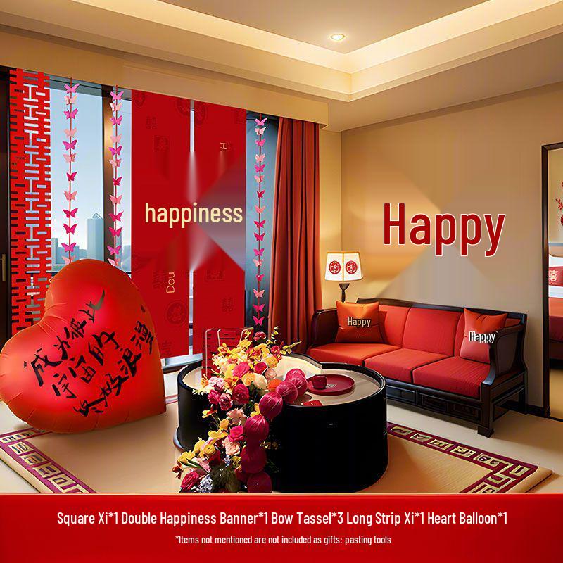 Hotel Wedding Decor Set: Groom's Living Room & Bride's Bedroom Arrangement Supplies.
