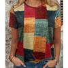 Women Summer T Shirt Grid Pattern Retro Fashion Short Sleeve Tees Casual   Printed  Tops