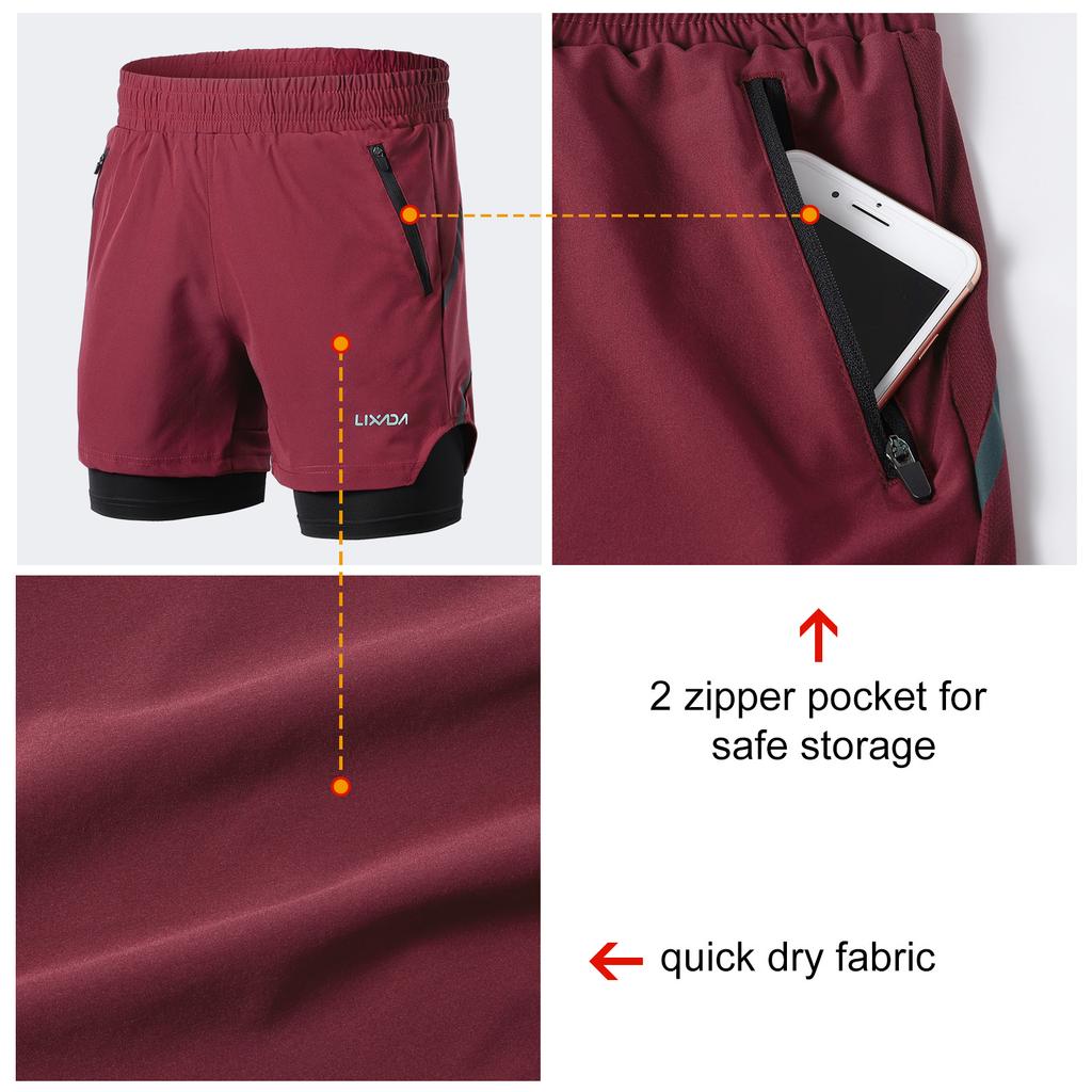 Мужские шорты 2 в 1 для бега, быстросохнущие, дышащие, для активных тренировок, упражнений, джоггинга, марафона, велосипедные шорты