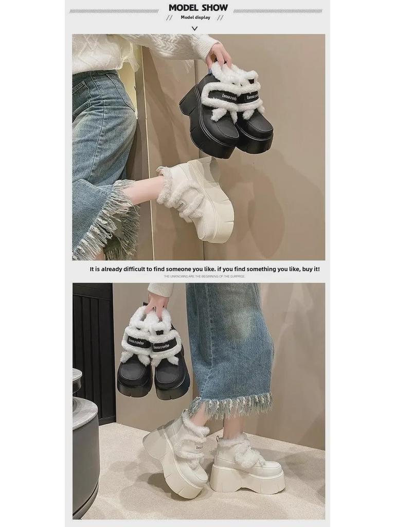 Женские универсальные туфли на платформе из бархата, увеличивающие рост, с застежкой-липучкой, для осени/зимы 2024 г.