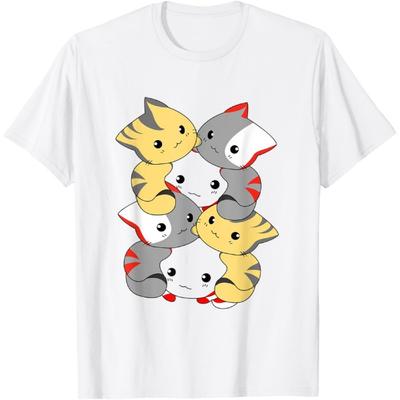 Кошка Кошки Милый Котенок Стопка Аниме Неко Котёнок Каваи Футболка