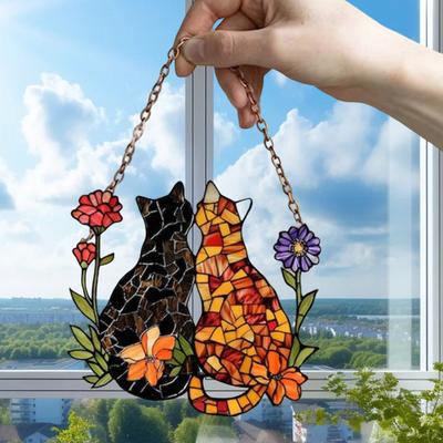 Красочный кот, подвесное украшение на окно, передняя дверь, настенный подвесной акриловый котенок, животное, орнамент, кулон, рождественский фестиваль, подарок