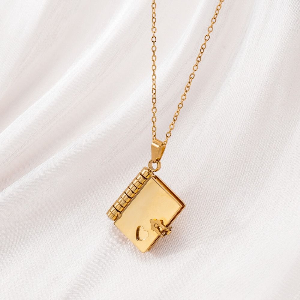 Titanium Steel Couple Book Necklace Handmade Couple Text Locket Jewelry Accessories