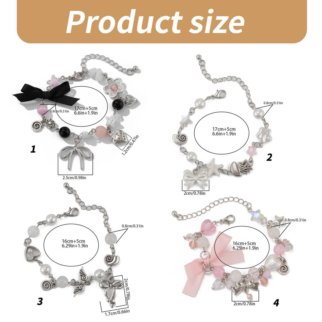 Faux Pearls Beaded Bracelet with Bowknot Pendant Butterfly Knot Charm Wristchain Adjustable Length Handchain Ornament