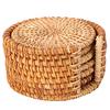 6pcs Vintage Rattan Drinks Tea Cup Mats Coasters Round Teapot Insulation Mat Decoration