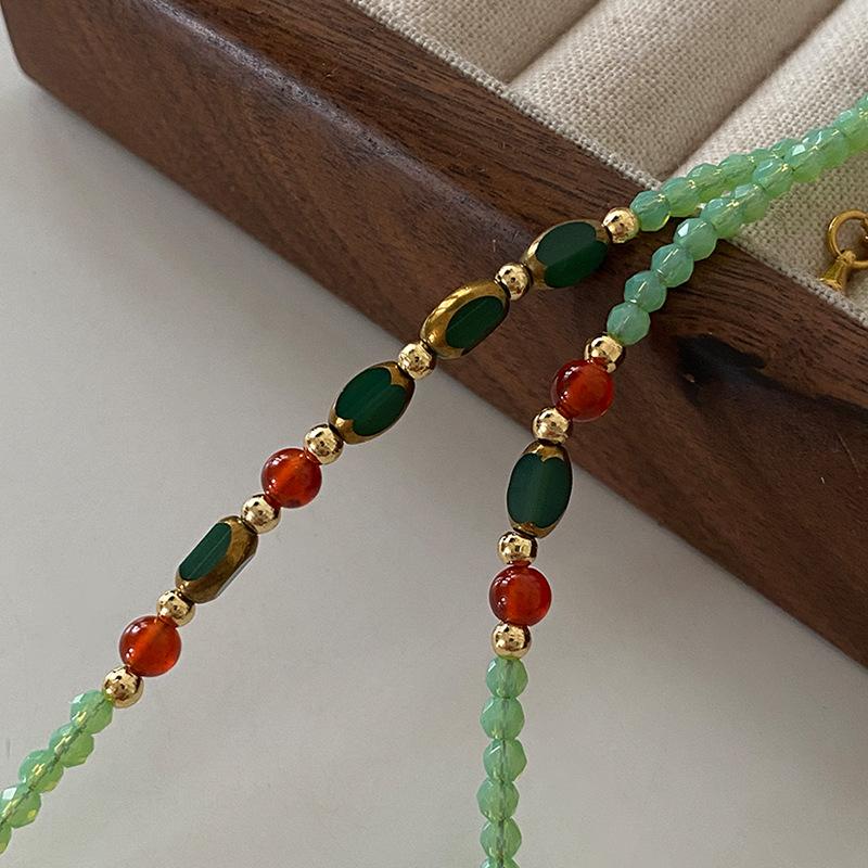 Цепочка на ключицу из дофамина, цветной натуральный камень, бисер, красный агат, жемчуг, летнее пресноводное высококачественное ожерелье для свитера для женщин