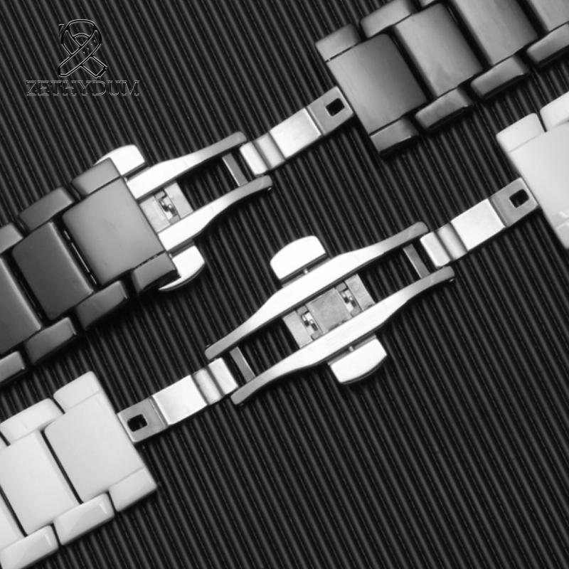 Для Armani AR1507/AR1509/AR1499/AR1895 Аксессуары с яркой поверхностью Черно-белый керамический ремешок для часов Матовый ремешок с функцией быстрого снятия 22 мм