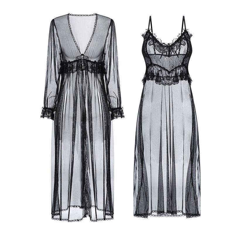 Women's Mesh Comfy Cami Sleep Dress with Robe Lingerie Set