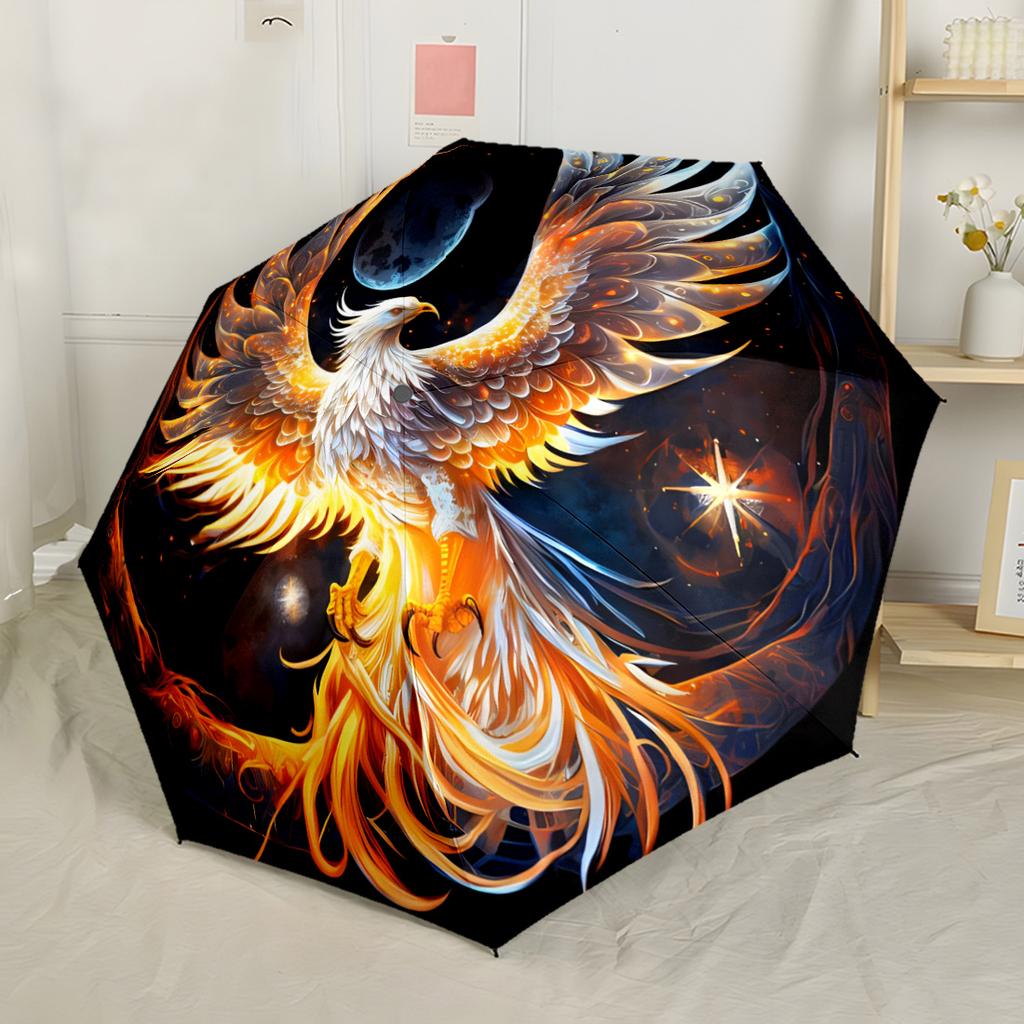 Автоматический складной зонт Phoenix Rising Artwork, компактный, для путешествий, с 8 спицами, прочный, пластик, железо, для любого сезона