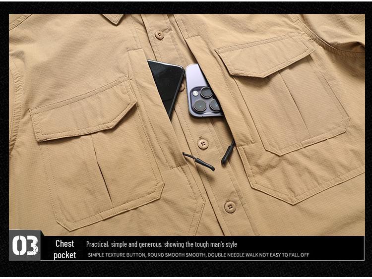 2024 Новый мужской быстросохнущий военный костюм с несколькими карманами - рубашка с длинными рукавами, не требующая глажки, для весны/осени