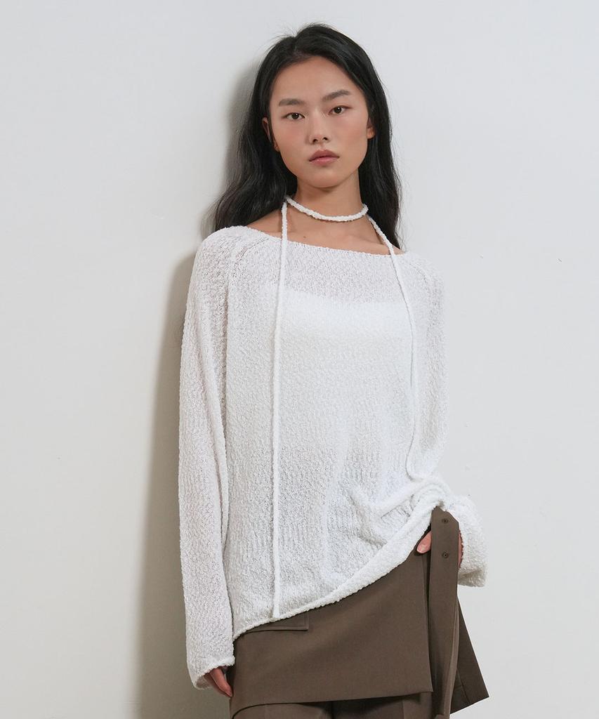 GENERALIDEA Sheer Boucle Boat Neck Pullover [White] / Gf1Lkp511